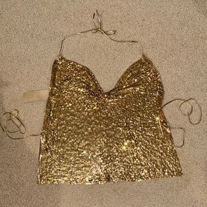 Rare Whiting & Davis Gold Mesh Halter Top!